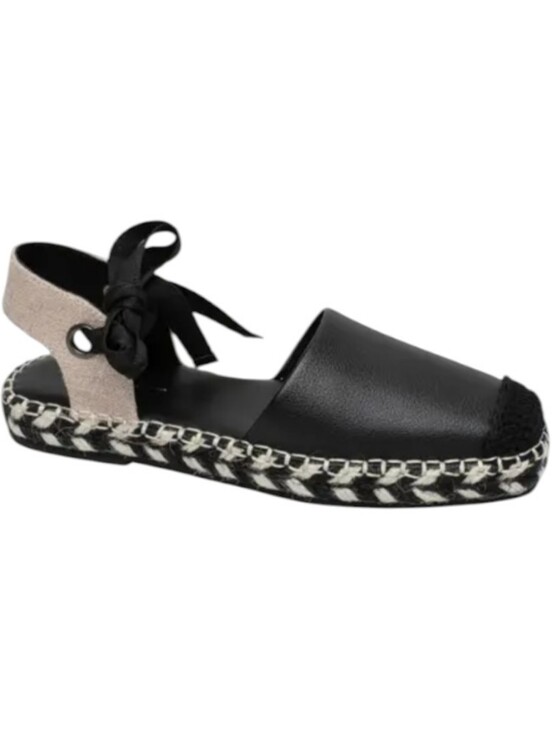 Paolo Shoes - Linea Paolo Black and Beige Lace-Up Espadrille Flats... Size 7.5